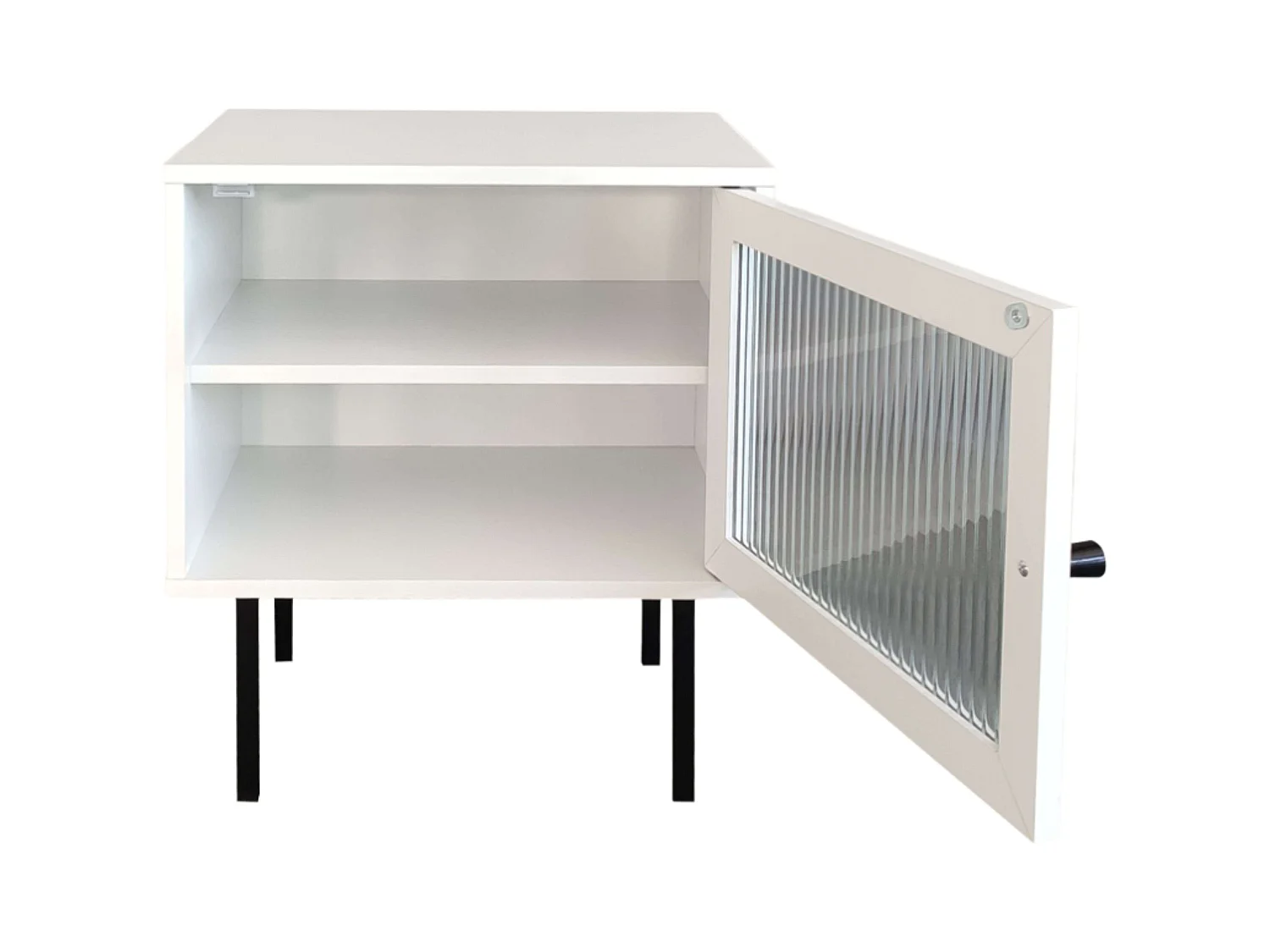 Table de chevet Vitinia avec 1 porte vitrée, blanc/noir, 45,5x40x30 cm