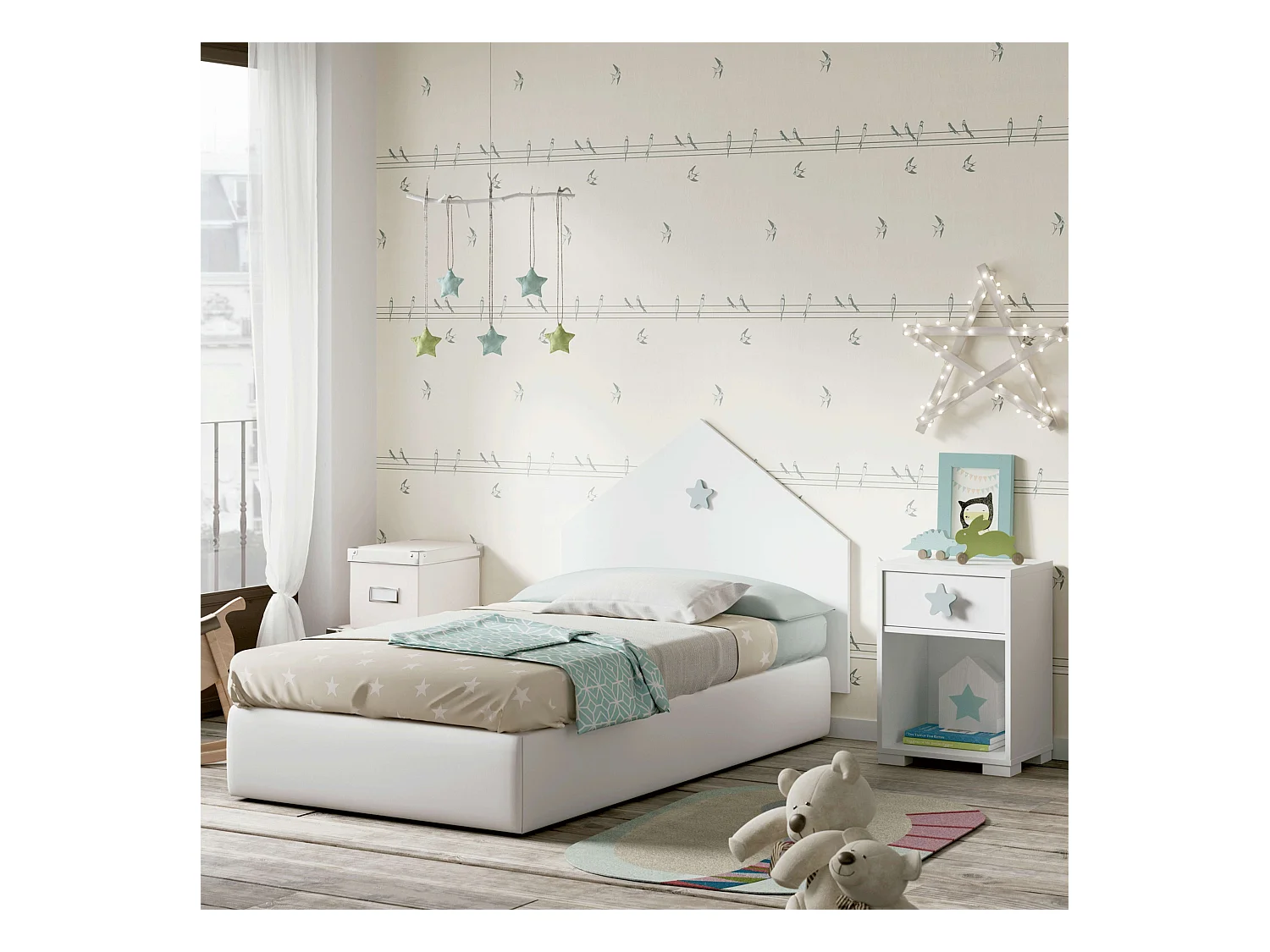 Table de chevet pour enfant White Star 56x40x33 cm