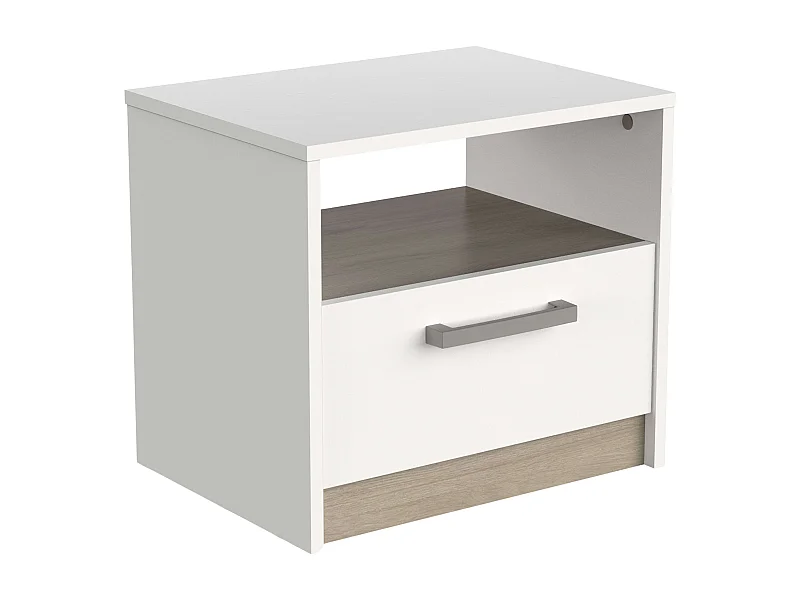 Mesita Noche Watson Estilo Nórdico Blanco Mate Roble Kronberg 41x35 cm