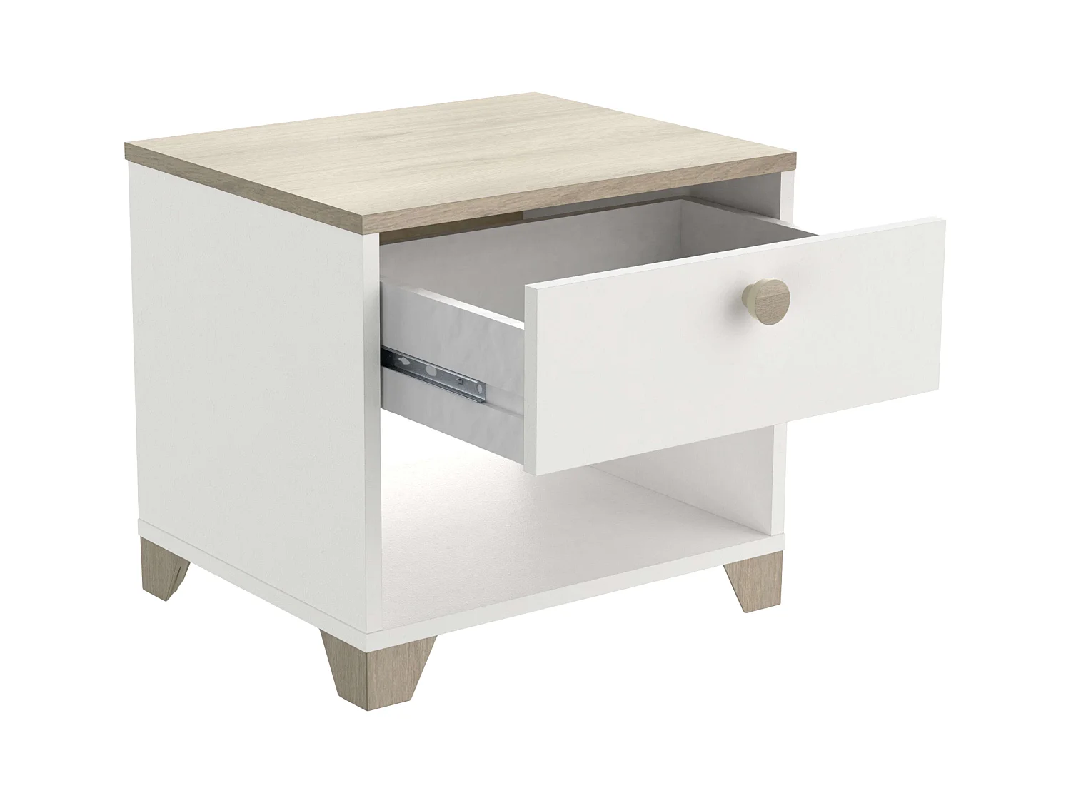 Table de chevet Izzy, 1 tiroir, blanc/chêne, 40x36x43 cm