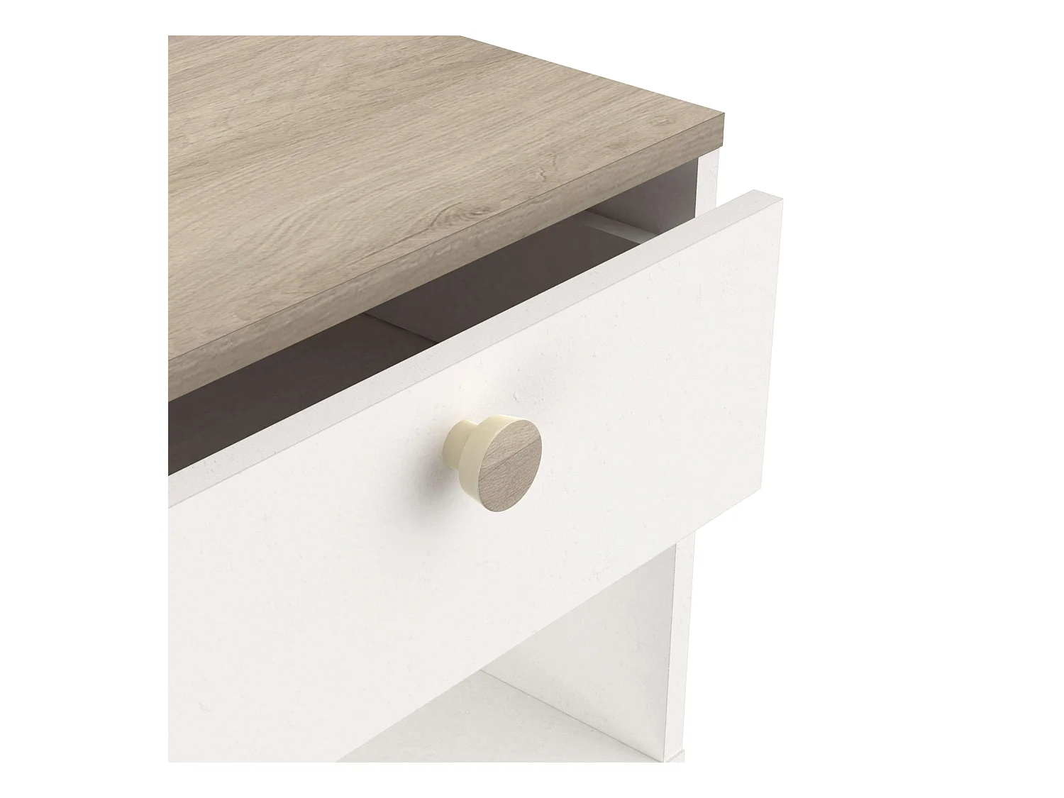 Table de chevet Izzy, 1 tiroir, blanc/chêne, 40x36x43 cm