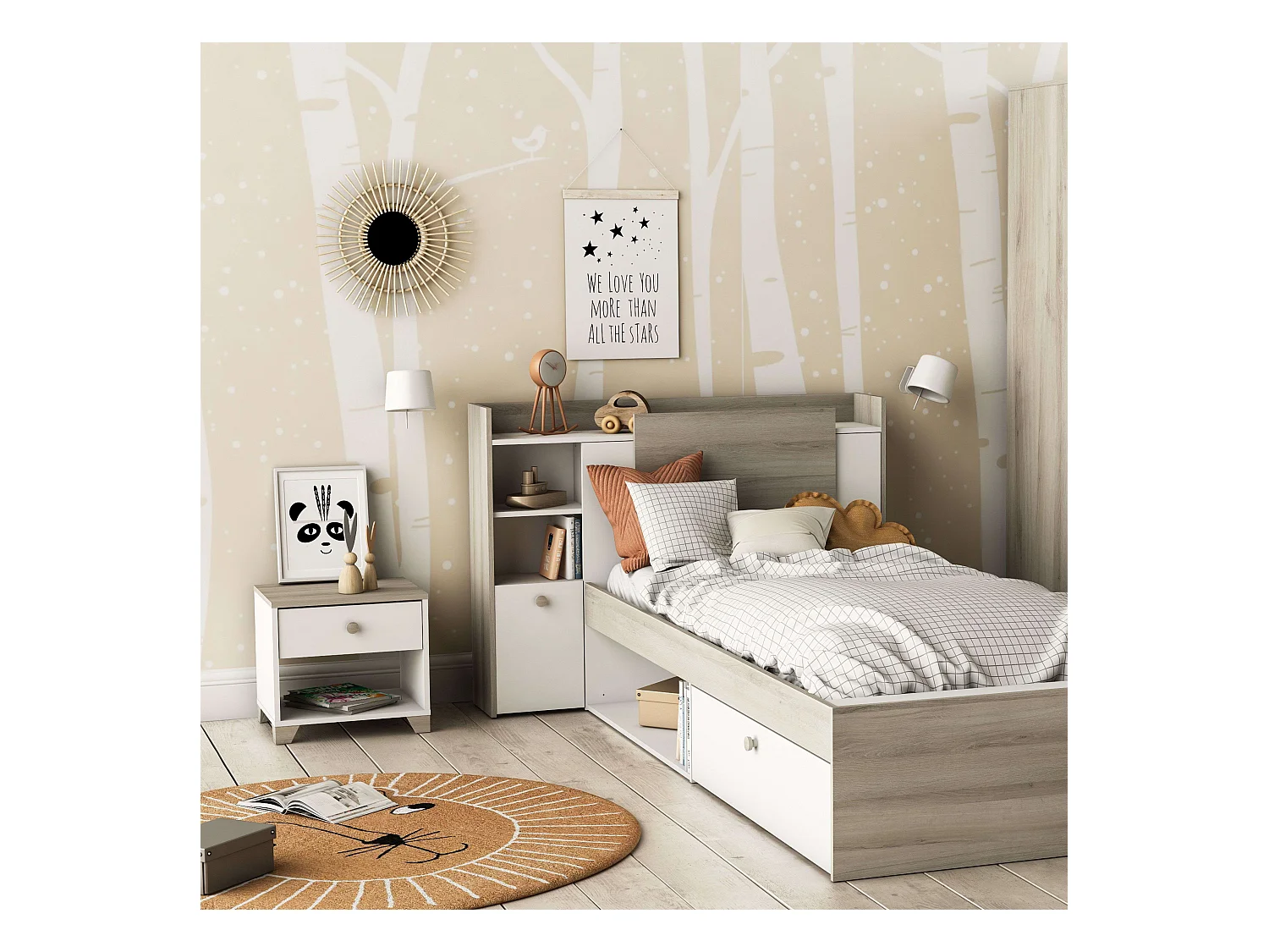 Table de chevet Izzy, 1 tiroir, blanc/chêne, 40x36x43 cm