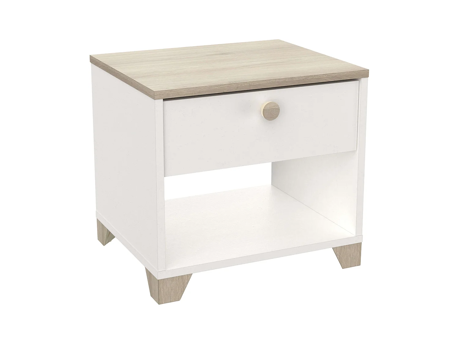Mesa de cabeceira Izzy, 1 gaveta, branco/carvalho, 40x36x43 cm