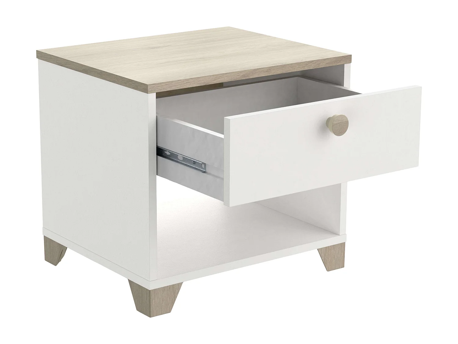 Table de chevet Izzy, 1 tiroir, blanc/chêne, 40x36x43 cm