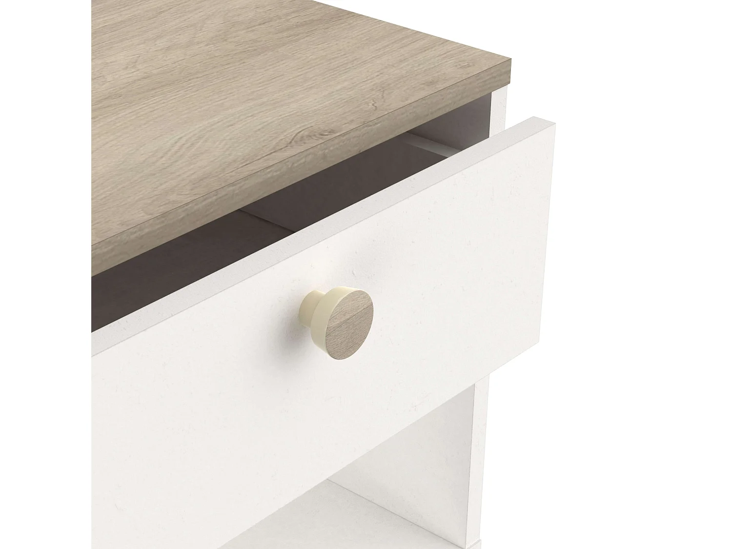 Table de chevet Izzy, 1 tiroir, blanc/chêne, 40x36x43 cm