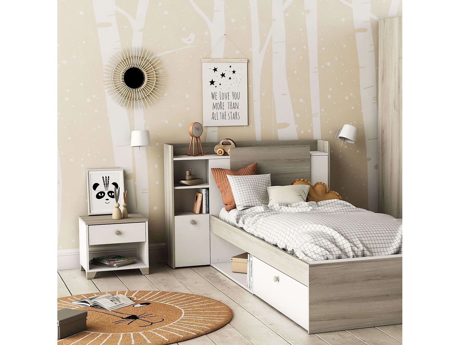 Table de chevet Izzy, 1 tiroir, blanc/chêne, 40x36x43 cm