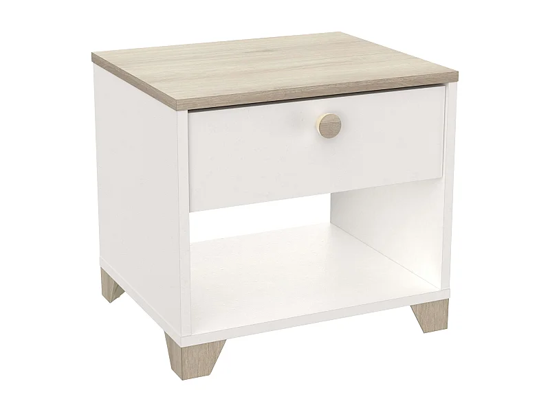 Mesa de cabeceira Izzy, 1 gaveta, branco/carvalho, 40x36x43 cm