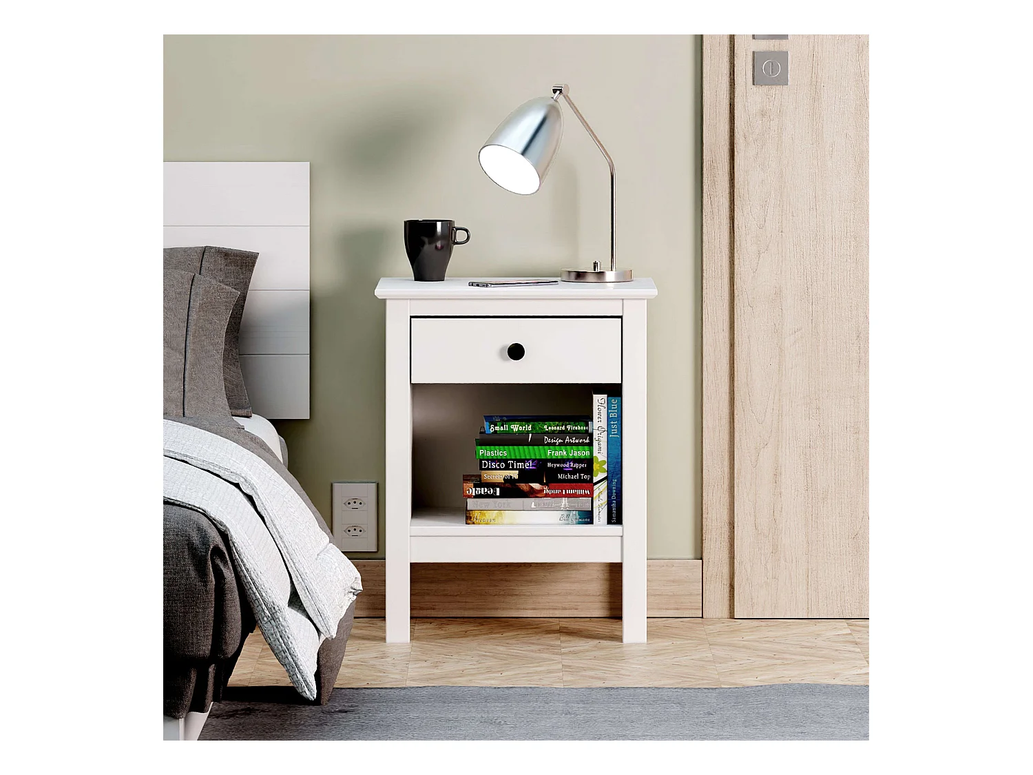 Mesita de Noche Samy 1 Cajón Blanco 48x60 cm