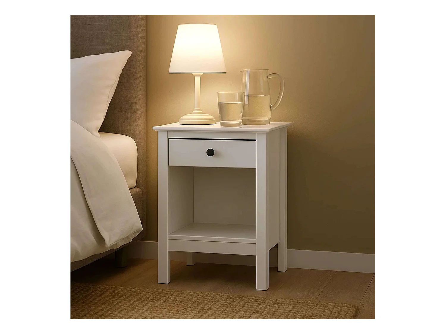 Mesita de Noche Samy 1 Cajón Blanco 48x60 cm