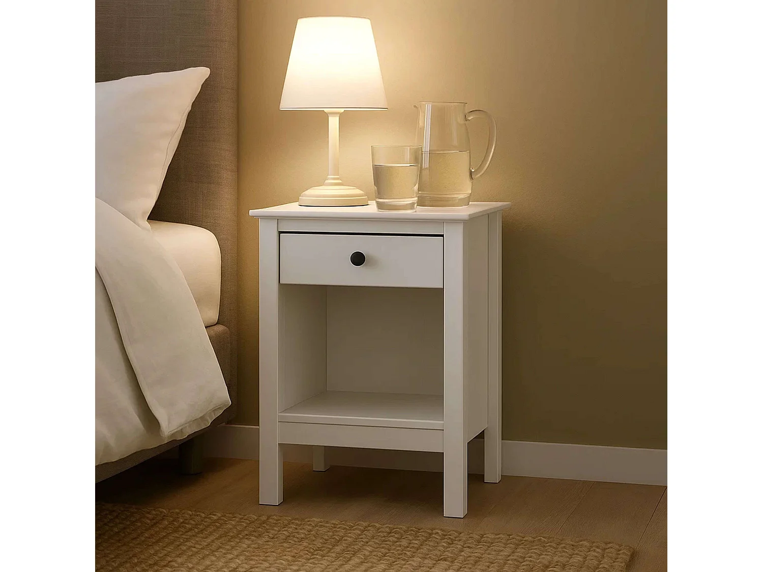 Table de chevet Samy 1 tiroir Blanc 48x60 cm