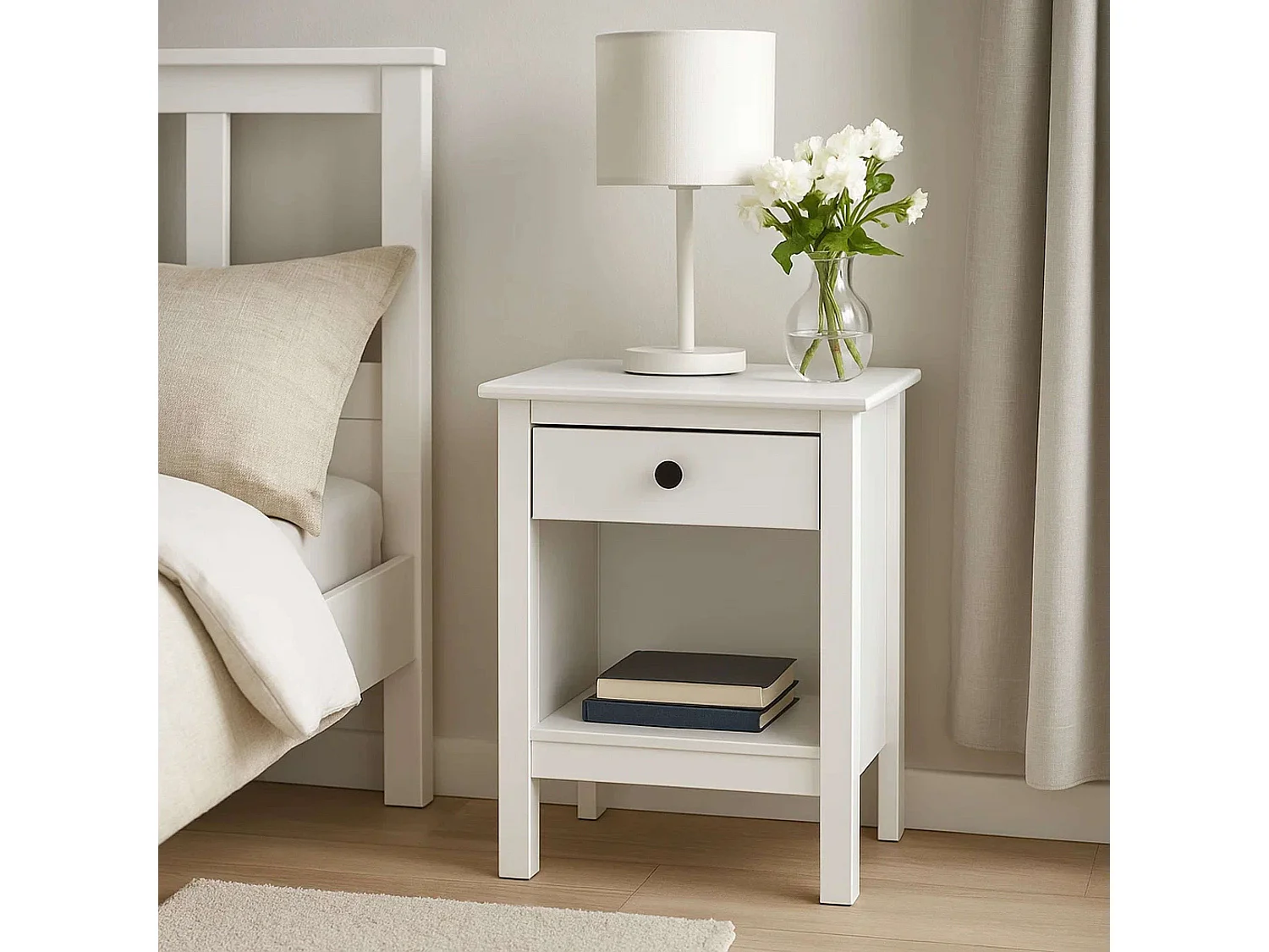 Table de chevet Samy 1 tiroir Blanc 48x60 cm