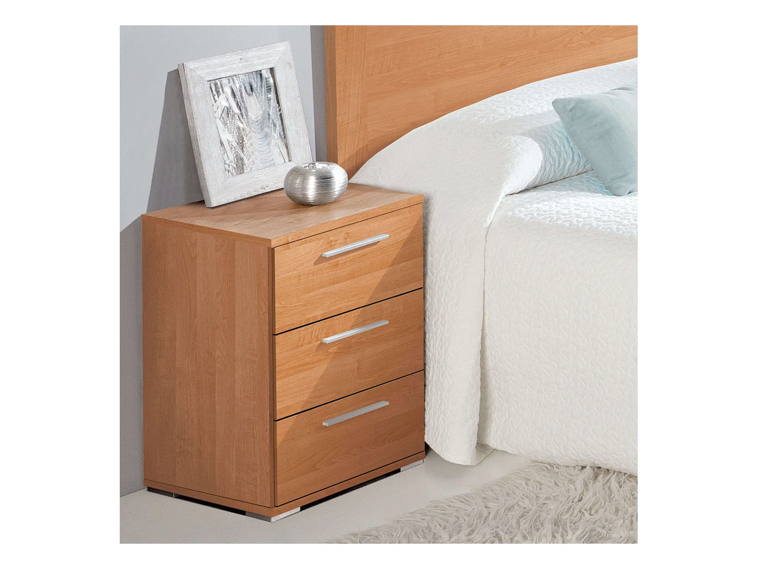 Table de chevet classique 3 tiroirs en mélamine cerisier 42 x 63 x 35 cm