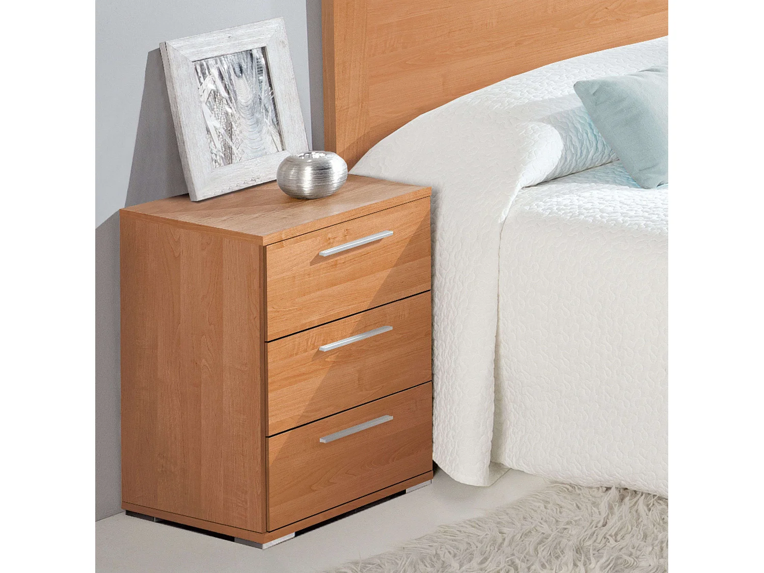 Mesita Noche Clásica 3 Cajones Cerezo Melamina Dormitorio 42x63x35 cm