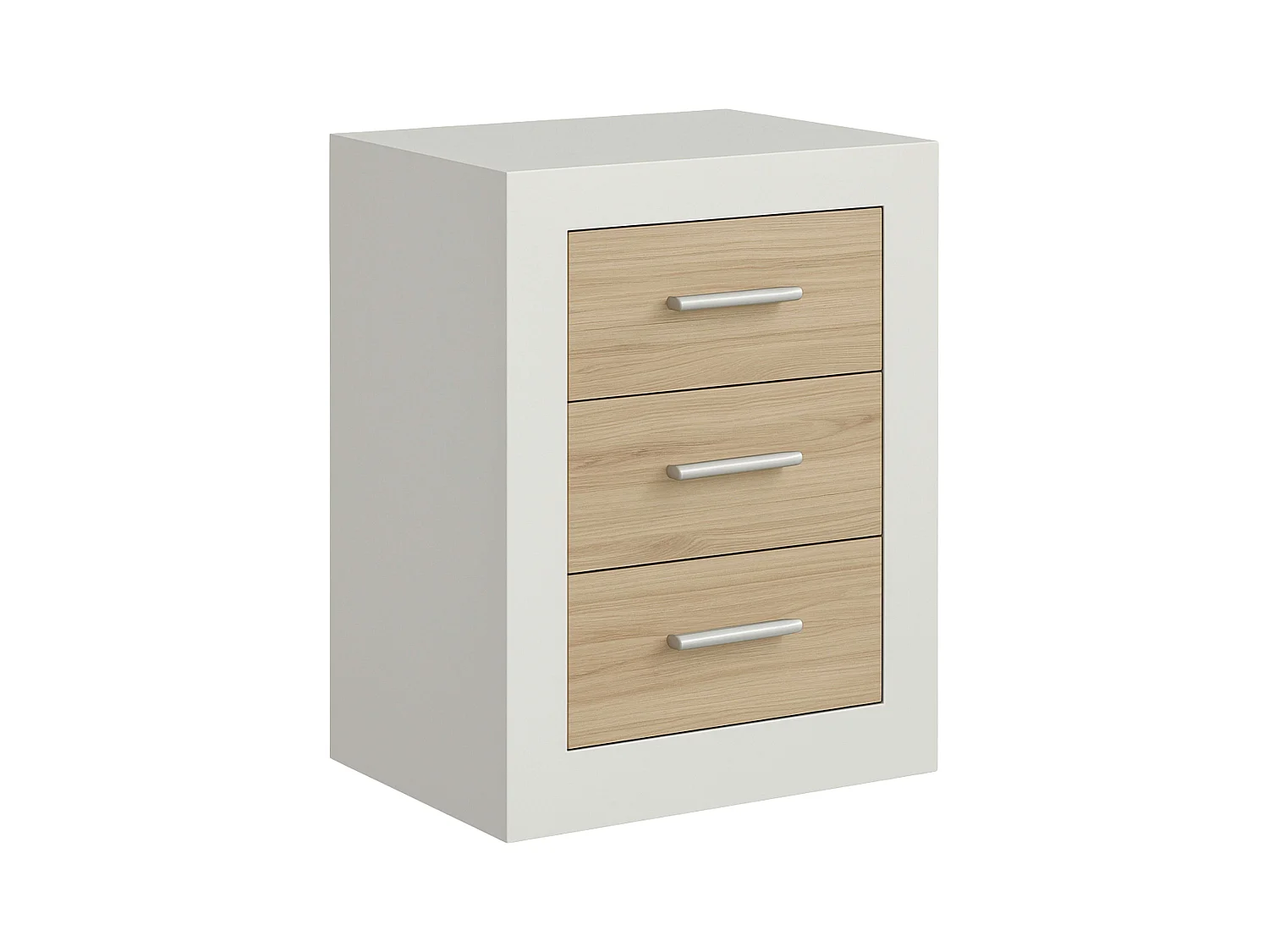 Table de chevet Sara Nordic en chêne Sonoma et cachemire, 3 tiroirs, 50 x 60 x 35 cm