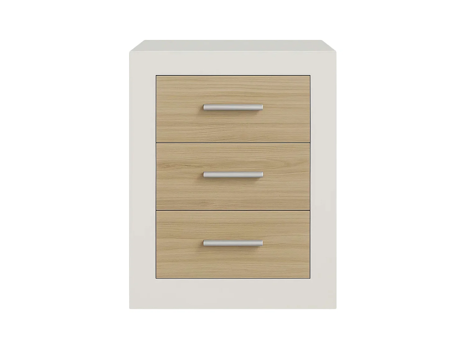 Table de chevet Sara Nordic en chêne Sonoma et cachemire, 3 tiroirs, 50 x 60 x 35 cm