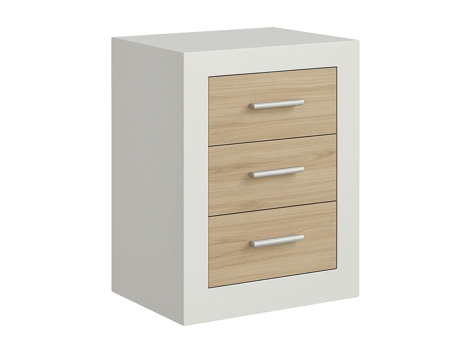 Table de chevet Sara Nordic en chêne Sonoma et cachemire, 3 tiroirs, 50 x 60 x 35 cm