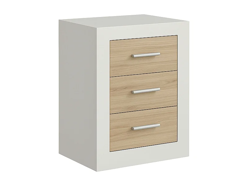 Mesita Sara Dormitorio Nórdico Roble Sonoma y Kashmir 3 Cajones 50x60x35 cm