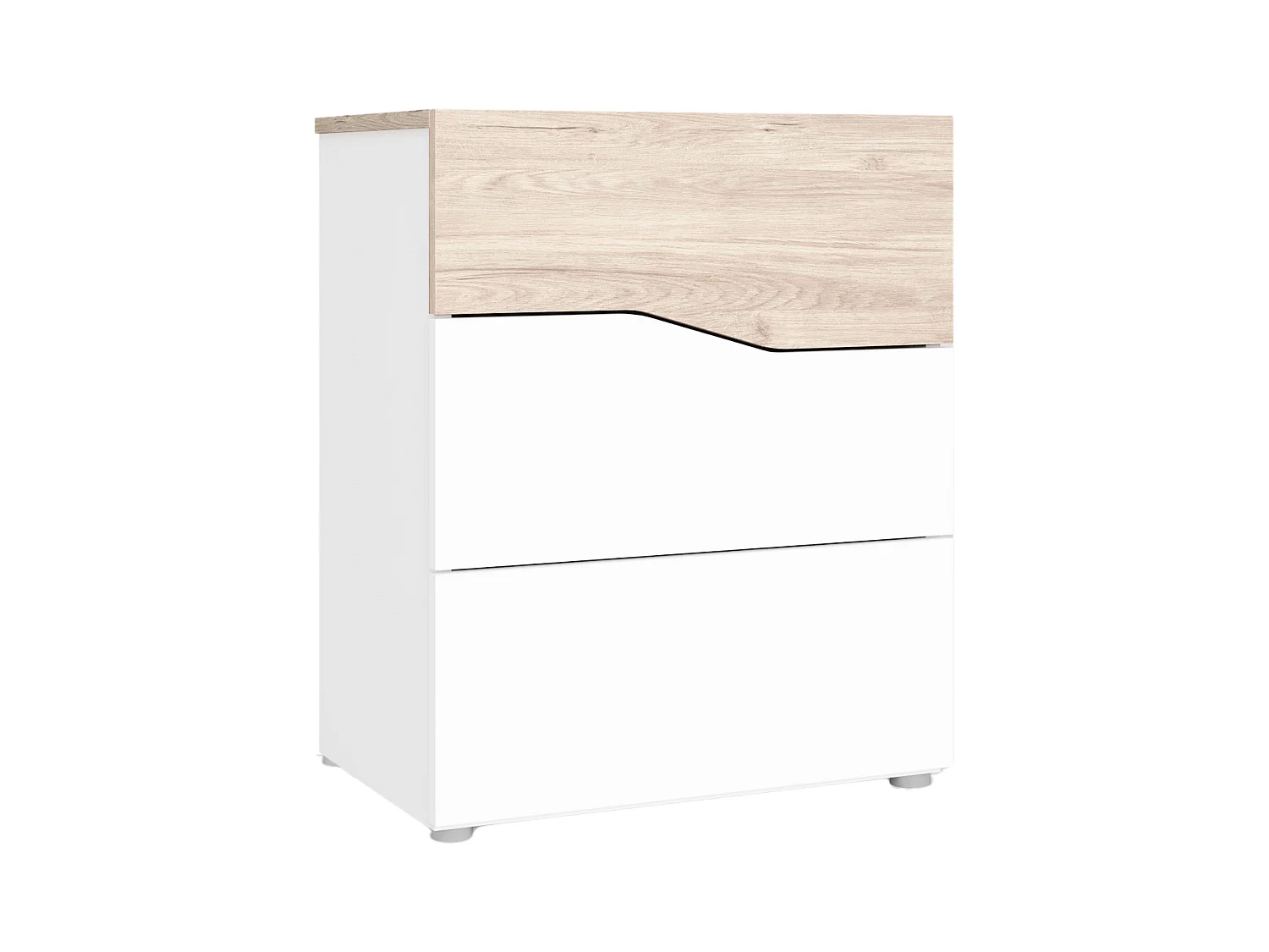 Table de chevet moderne Cannes avec 3 tiroirs, blanc mat, Sahara, 54 x 65 x 35 cm