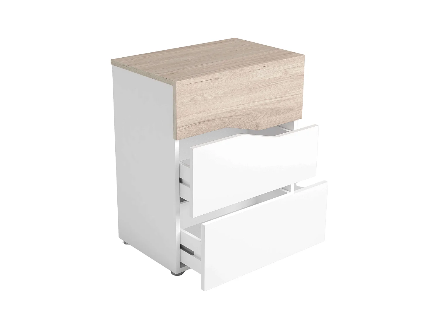 Table de chevet moderne Cannes avec 3 tiroirs, blanc mat, Sahara, 54 x 65 x 35 cm