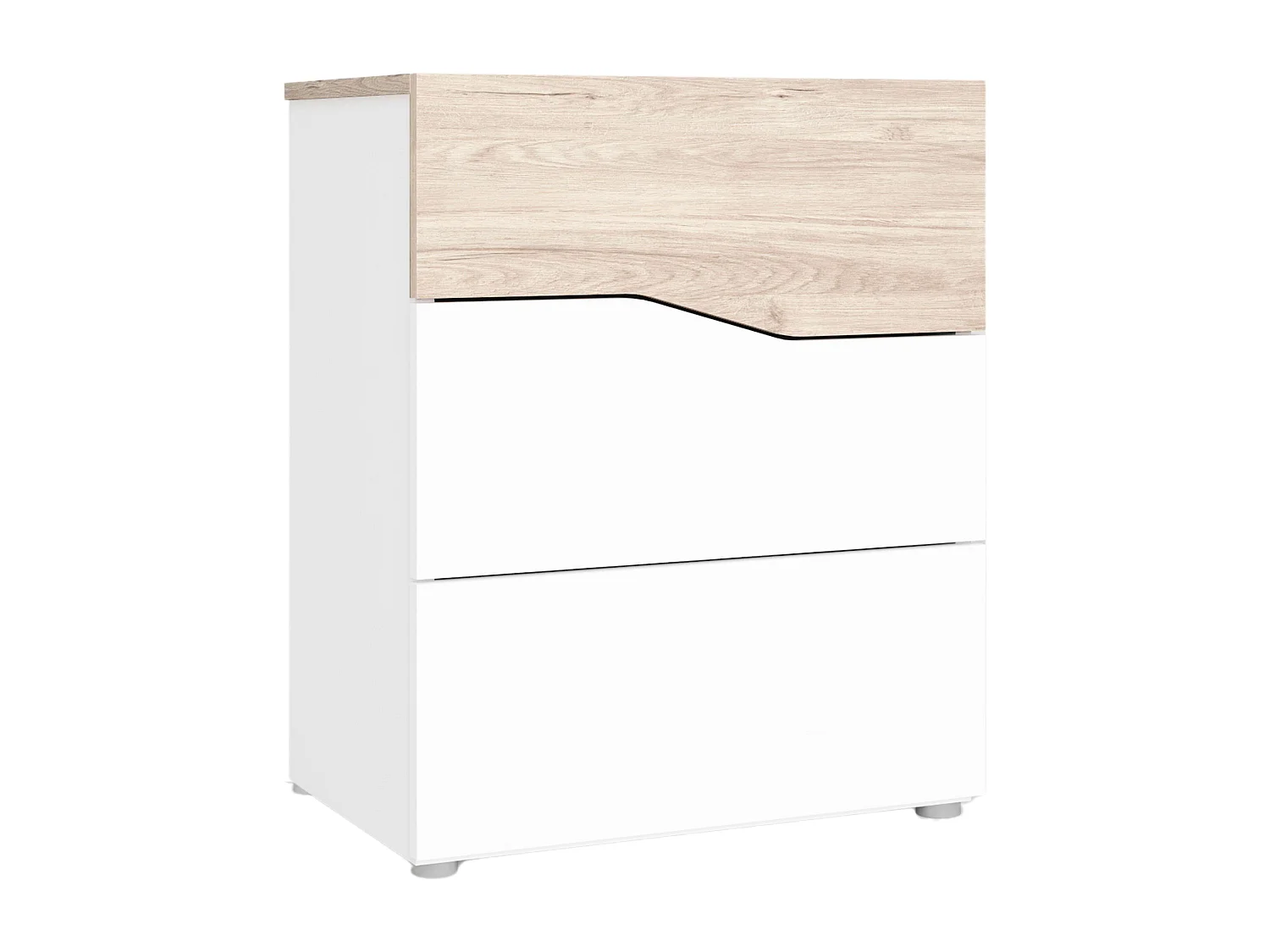 Table de chevet moderne Cannes avec 3 tiroirs, blanc mat, Sahara, 54 x 65 x 35 cm