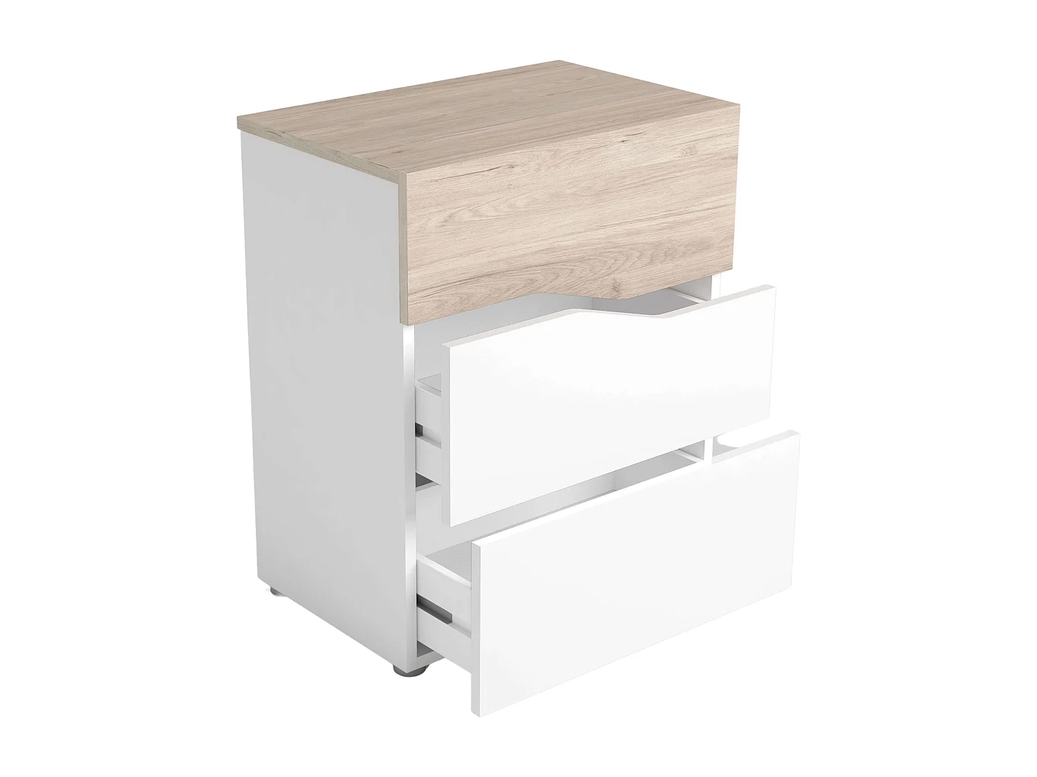 Table de chevet moderne Cannes avec 3 tiroirs, blanc mat, Sahara, 54 x 65 x 35 cm
