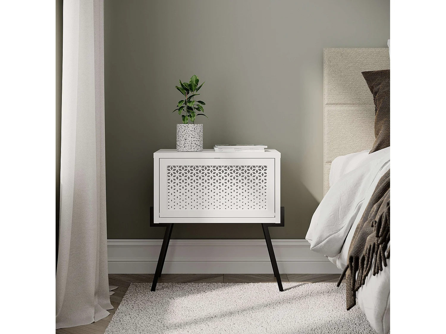 Mesa de cabeceira Misty White 48x51x34cm Quarto