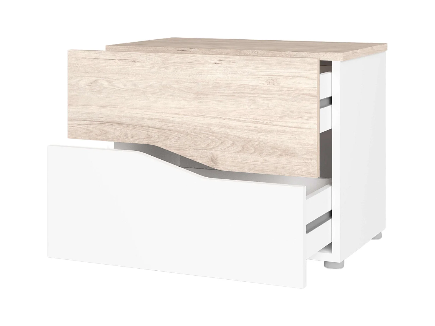 Table de chevet Cannes avec 2 tiroirs, couleur blanc et sahara, 54x42x35 cm