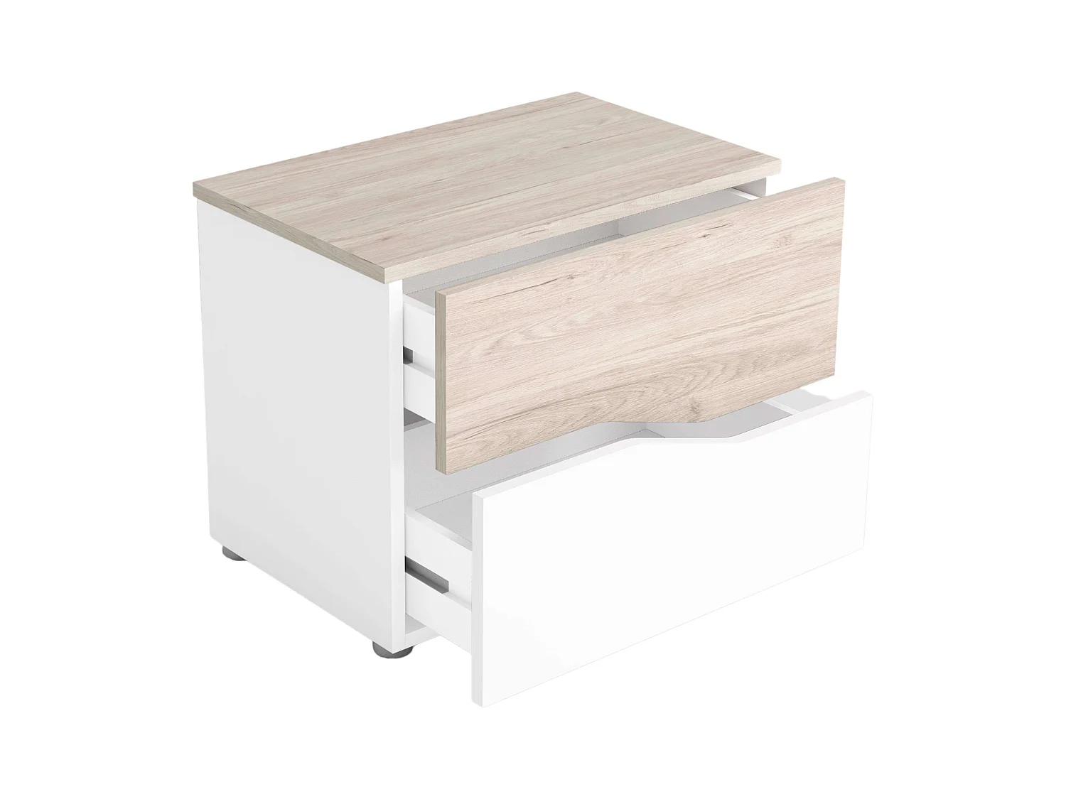 Table de chevet Cannes avec 2 tiroirs, couleur blanc et sahara, 54x42x35 cm