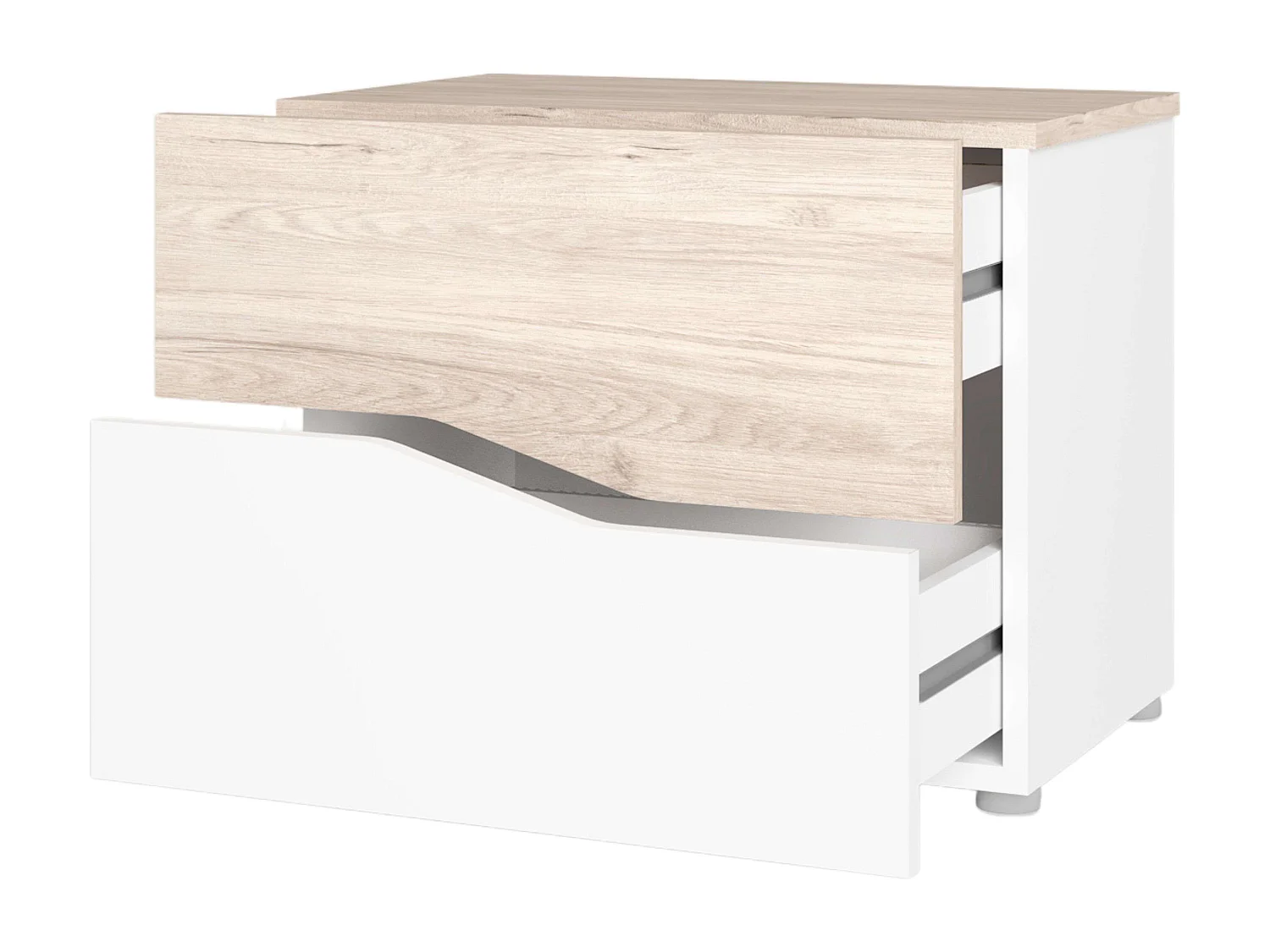 Table de chevet Cannes avec 2 tiroirs, couleur blanc et sahara, 54x42x35 cm