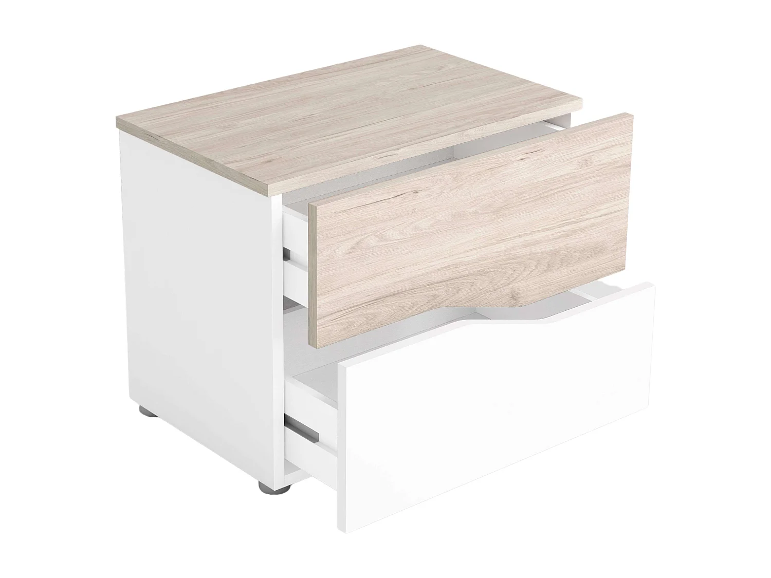 Table de chevet Cannes avec 2 tiroirs, couleur blanc et sahara, 54x42x35 cm