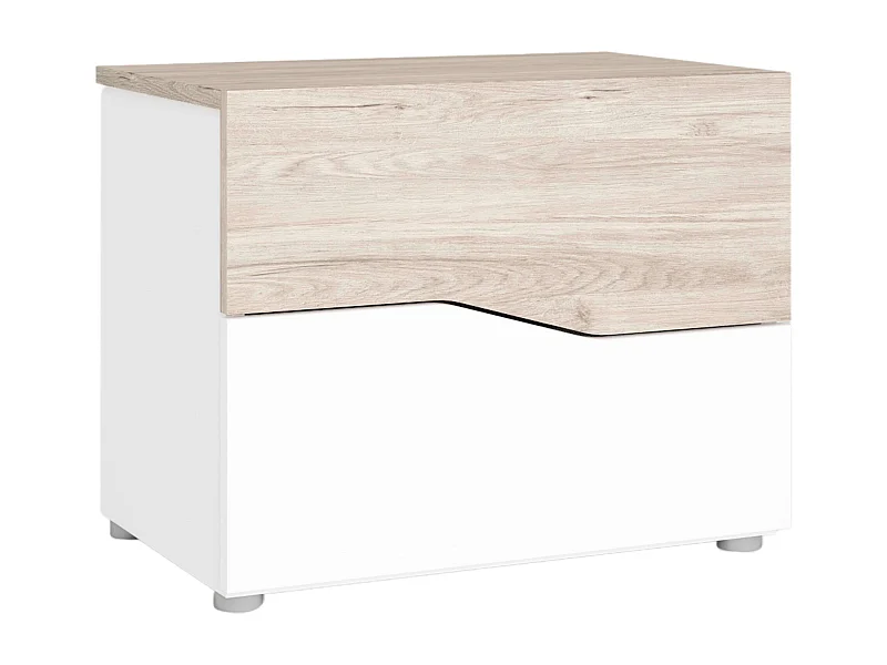 Table de chevet Cannes avec 2 tiroirs, couleur blanc et sahara, 54x42x35 cm