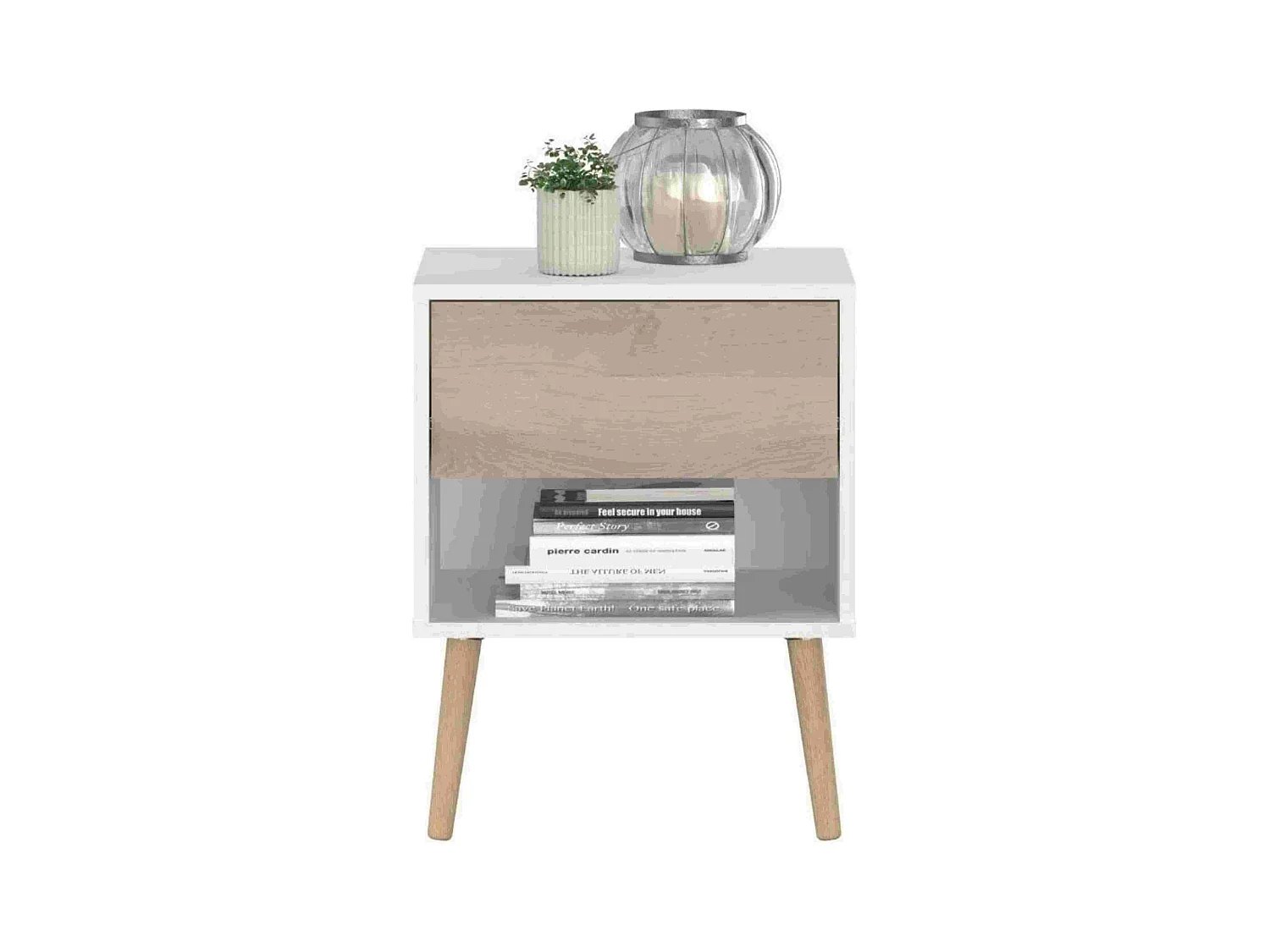 Juego 2 Mesitas noche Osaka 1 cajón roble Japonés/blanco mate 44x56x33 cm