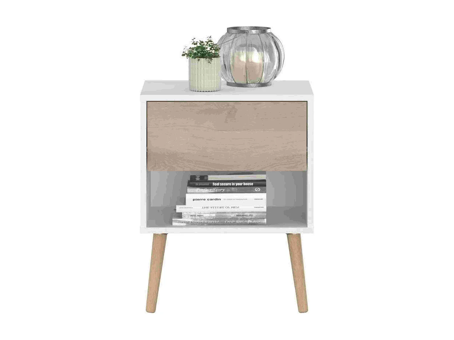 Conjunto de 2 mesas de cabeceira Osaka, 1 gaveta, carvalho japonês/branco fosco, 44x56x33 cm