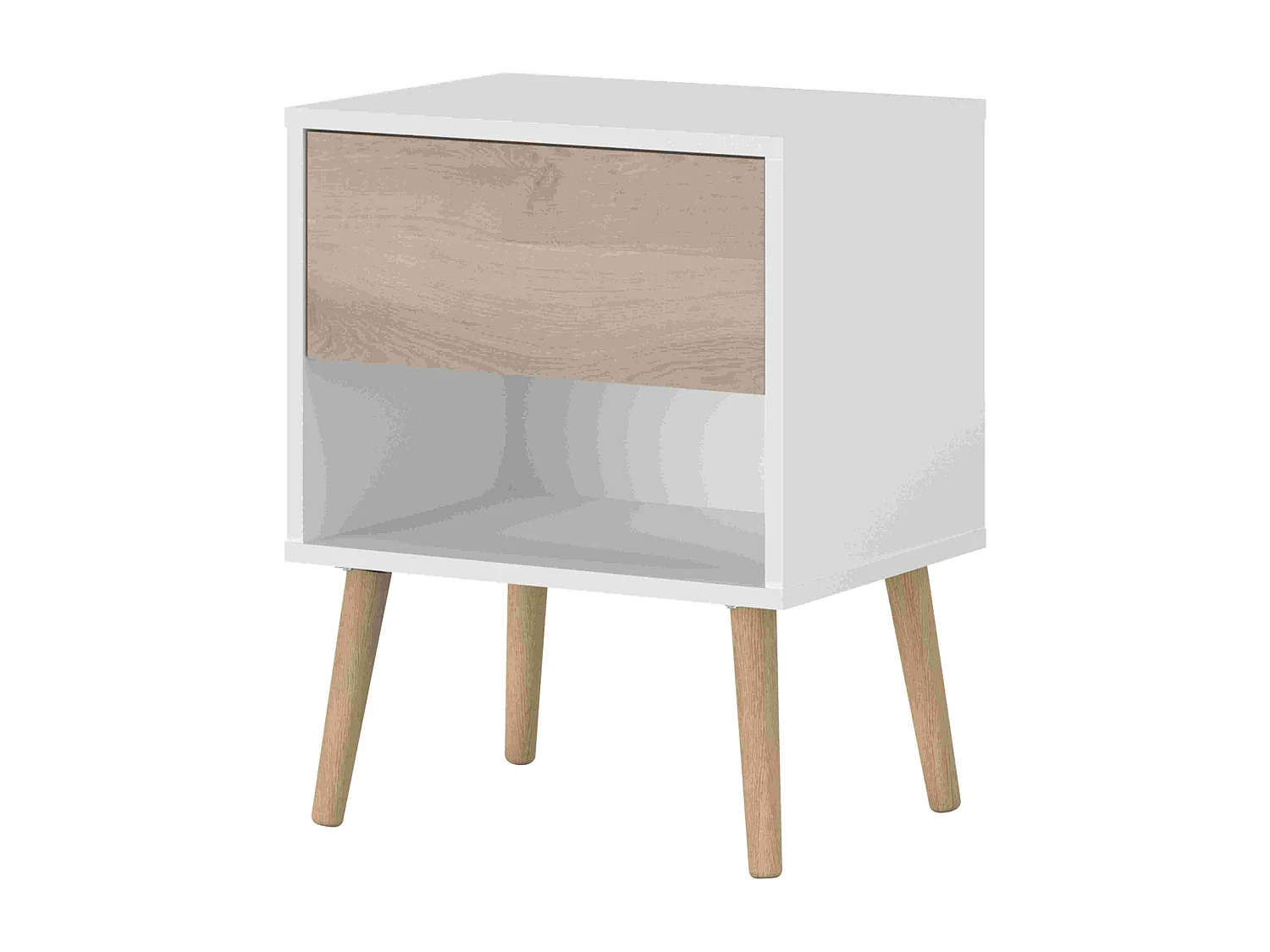 Conjunto de 2 mesas de cabeceira Osaka, 1 gaveta, carvalho japonês/branco fosco, 44x56x33 cm