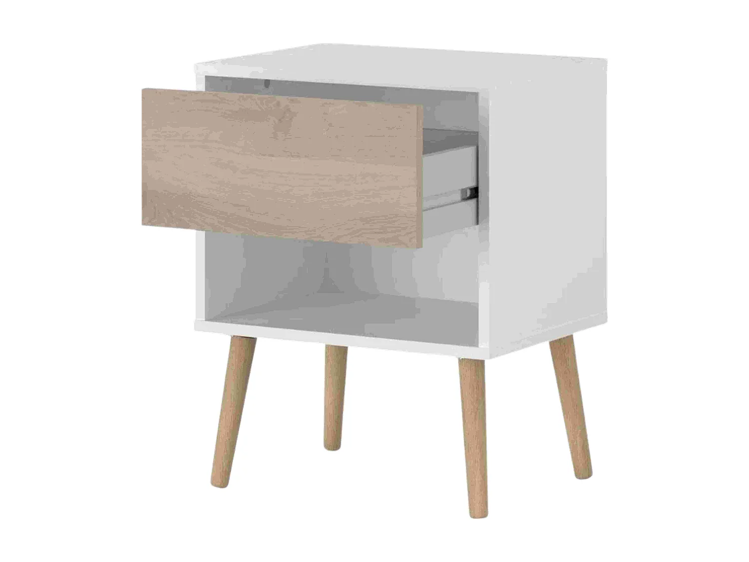 Juego 2 Mesitas noche Osaka 1 cajón roble Japonés/blanco mate 44x56x33 cm