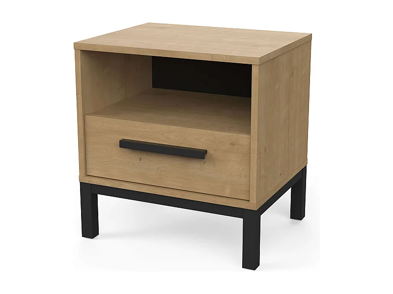 Mesa de cabeceira Craft em carvalho Hamilton/preto fosco 48x36x45 cm.