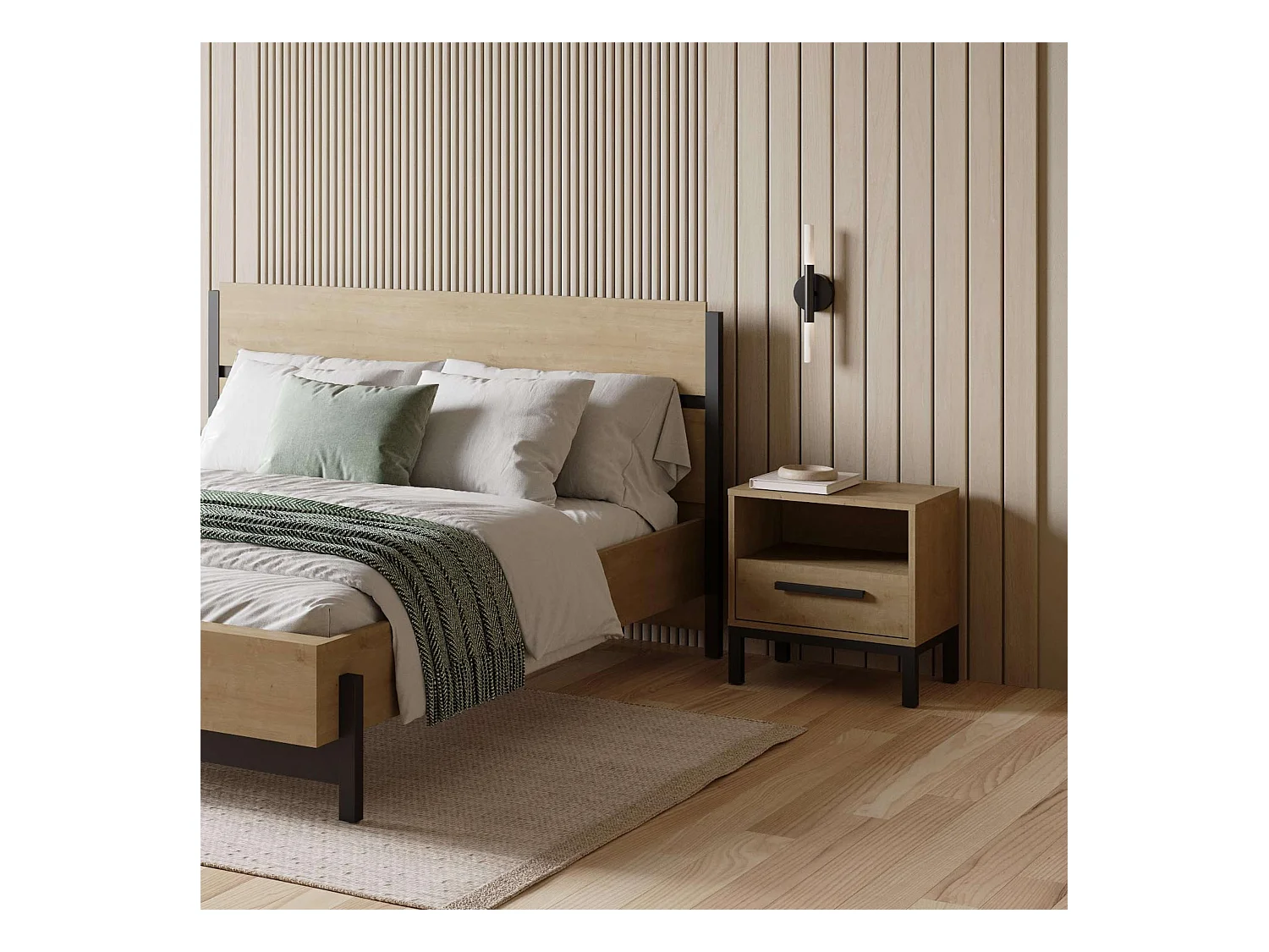 Table de chevet Craft en chêne Hamilton/noir mat 48x36x45 cm.