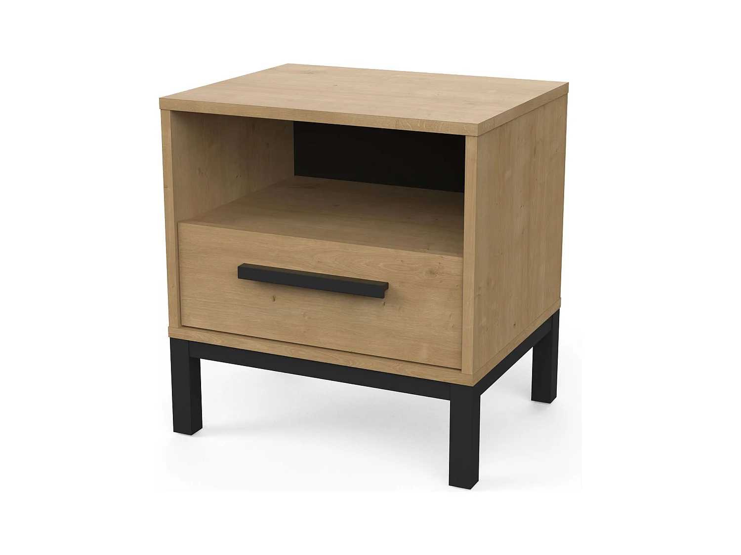 Mesa de cabeceira Craft em carvalho Hamilton/preto fosco 48x36x45 cm.