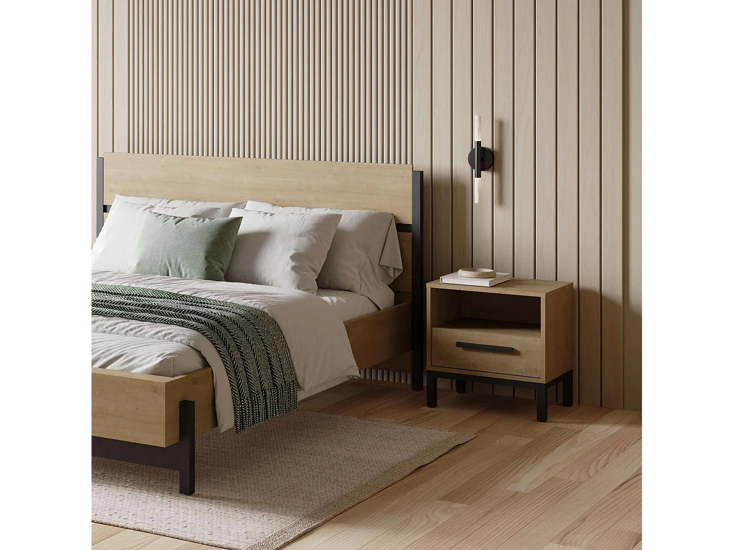 Table de chevet Craft en chêne Hamilton/noir mat 48x36x45 cm.