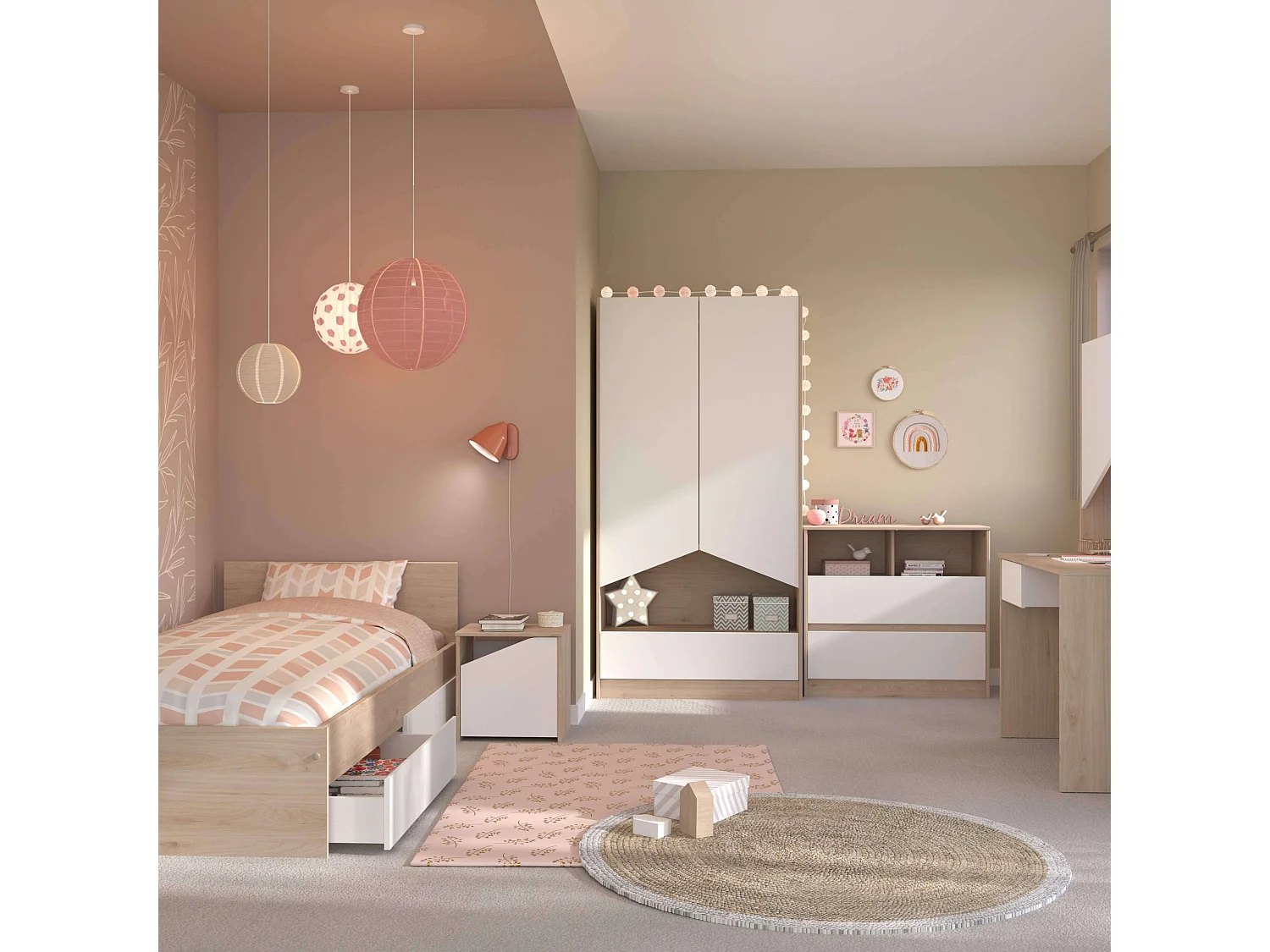 Table de chevet enfant 42x40x33 cm Design asymétrique Chambre nordique