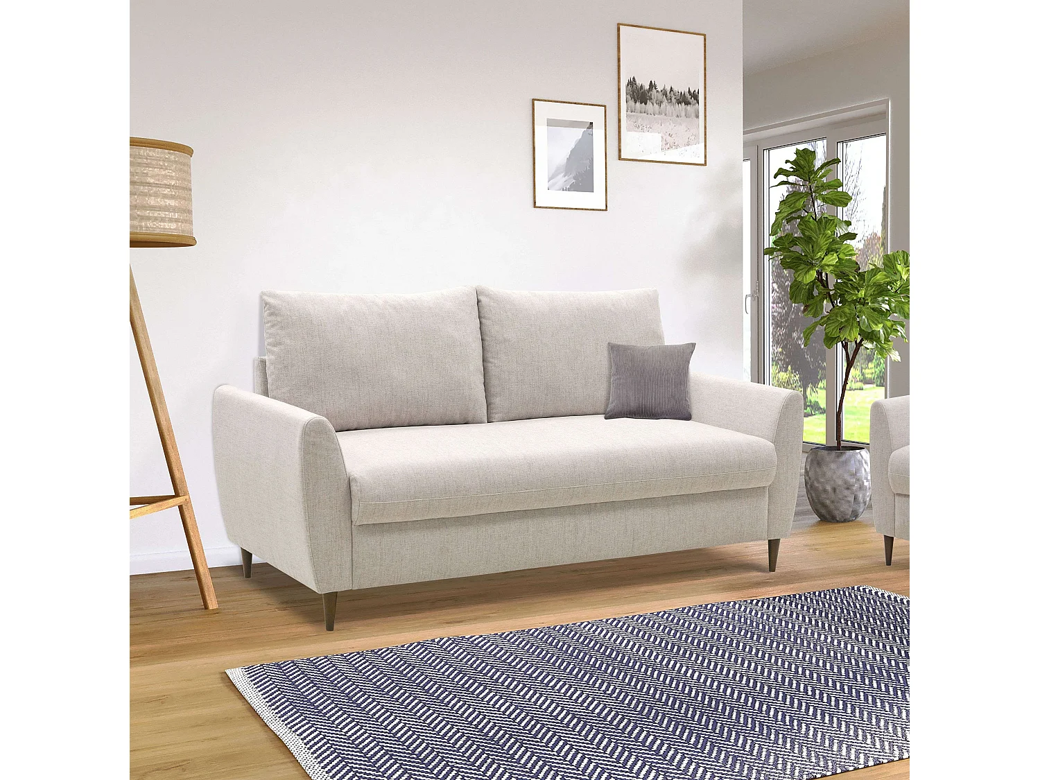 Sofá 2 Plazas Mave Salón Comedor Contemporáneo Beige, Patas Madera 145 cm