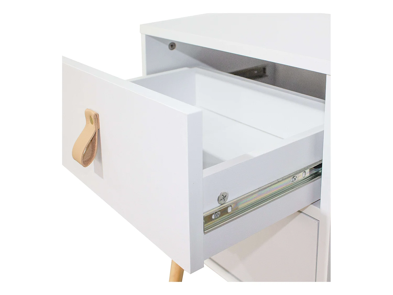 Table de chevet moderne Anzio blanche à 2 tiroirs avec pieds en bois, 50x40x30 cm