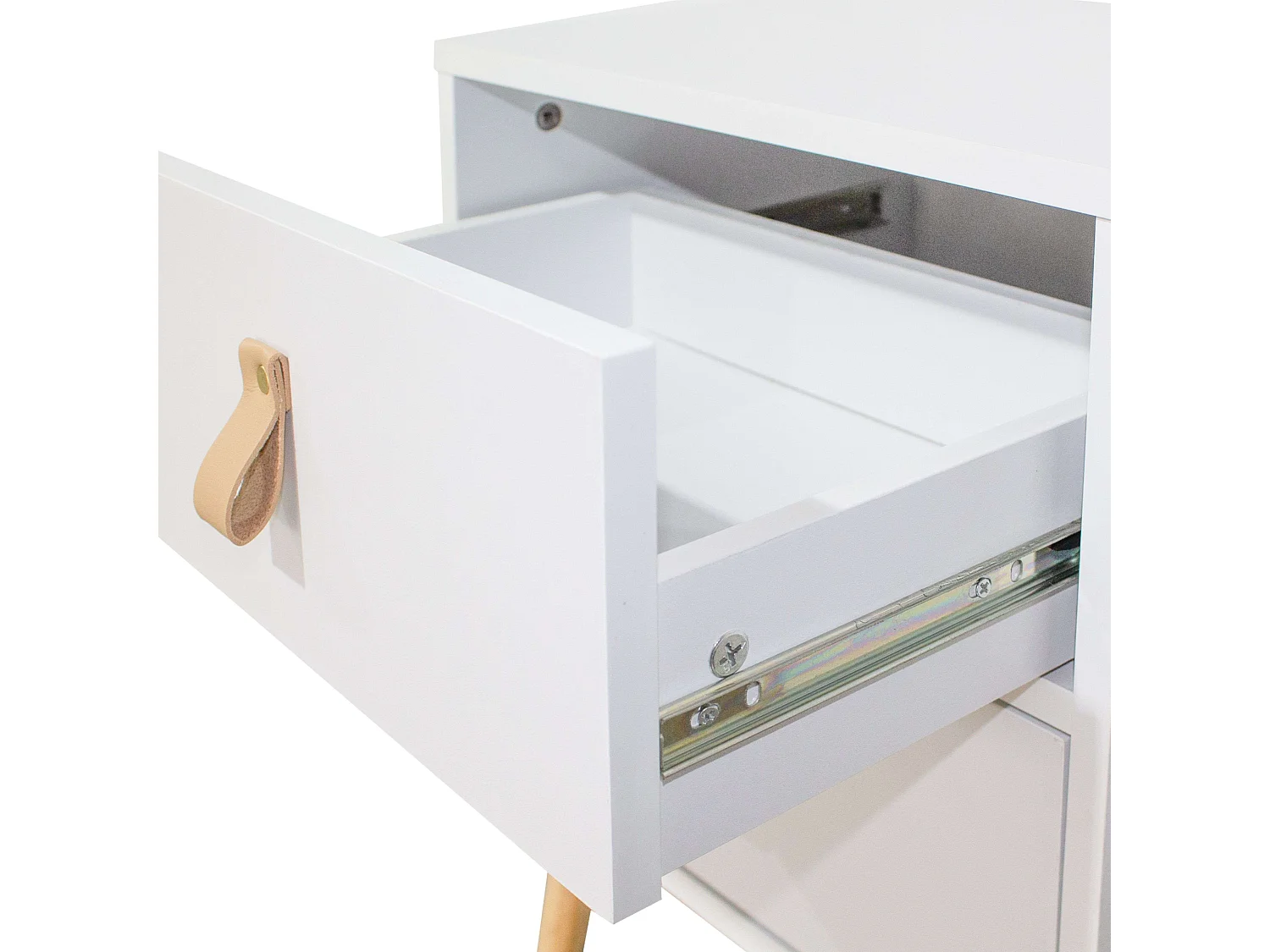 Table de chevet moderne Anzio blanche à 2 tiroirs avec pieds en bois, 50x40x30 cm