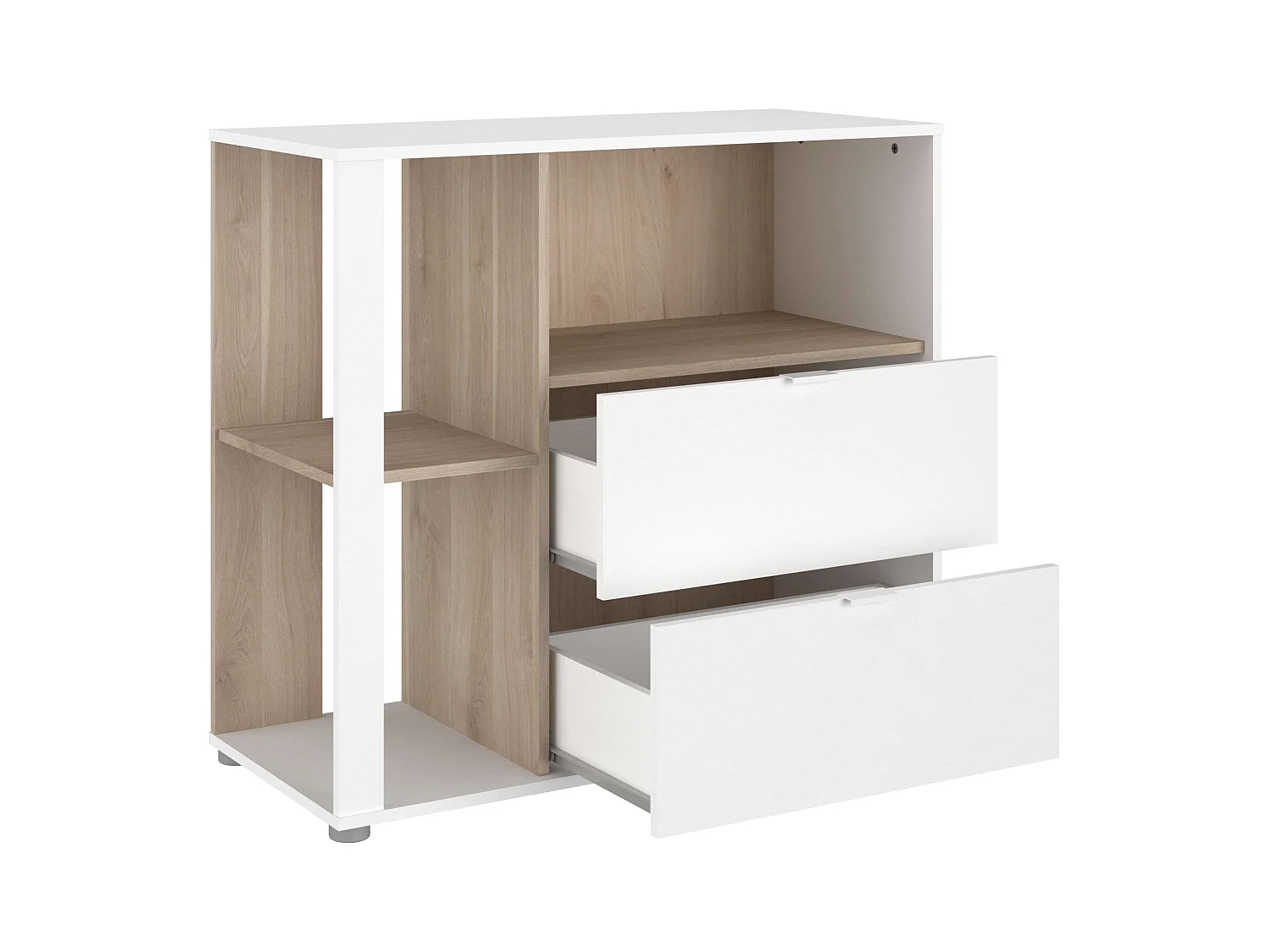 Table de chevet Boréale Blanc Mat et Chêne Japonais 92x84 cm