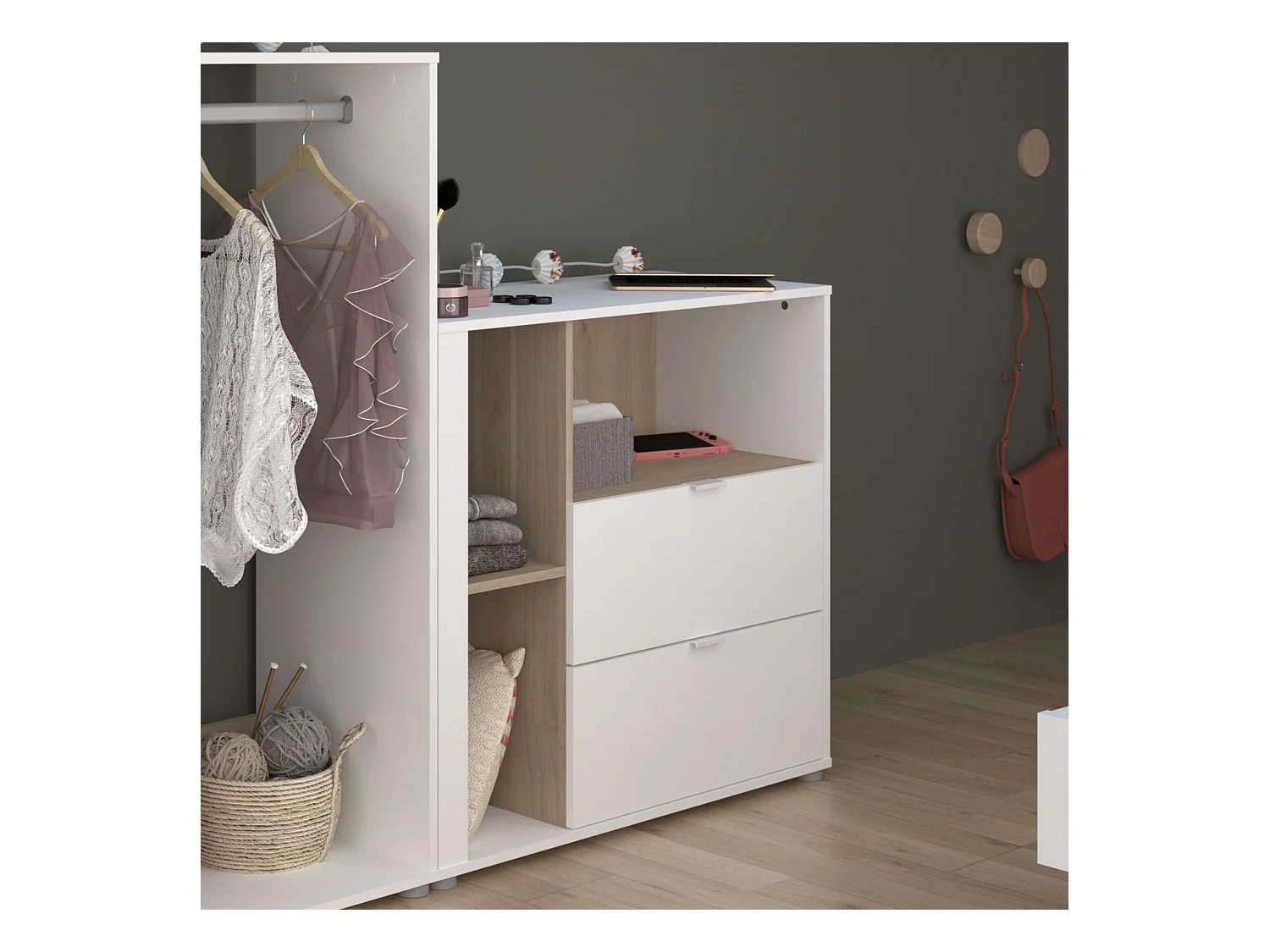 Table de chevet Boréale Blanc Mat et Chêne Japonais 92x84 cm