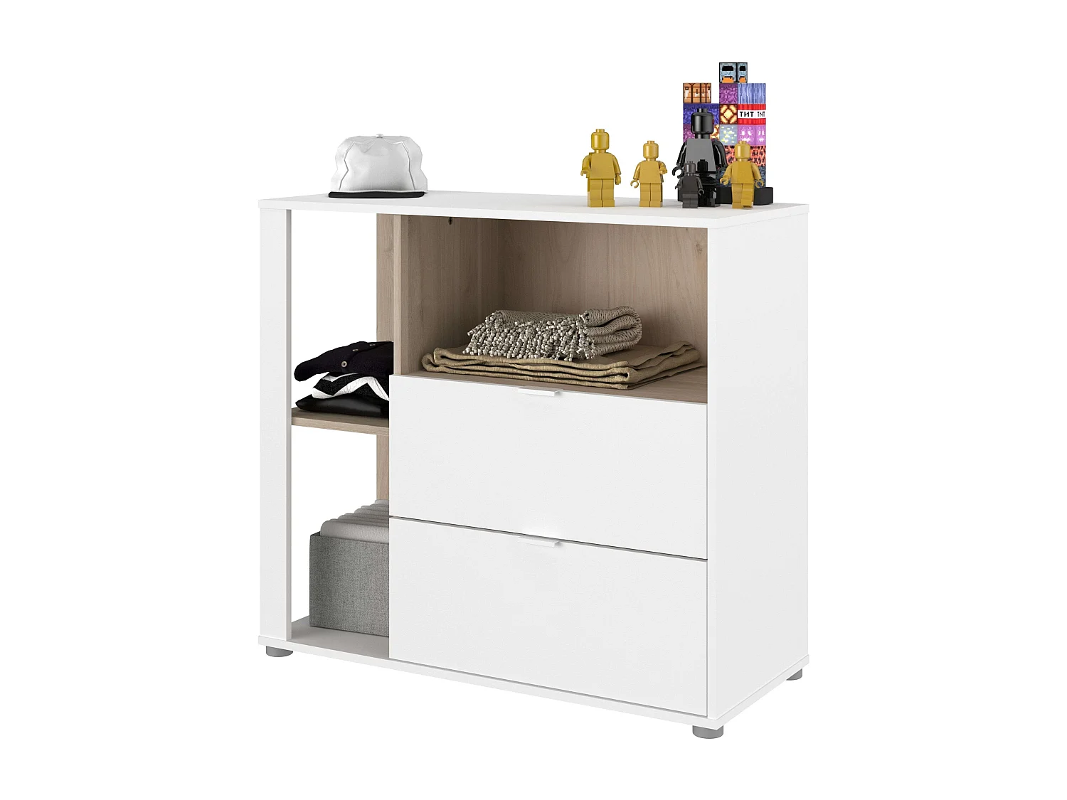 Table de chevet Boréale Blanc Mat et Chêne Japonais 92x84 cm