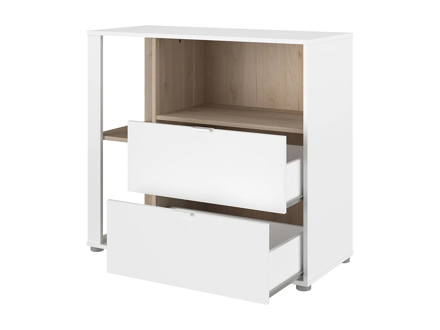 Table de chevet Boréale Blanc Mat et Chêne Japonais 92x84 cm