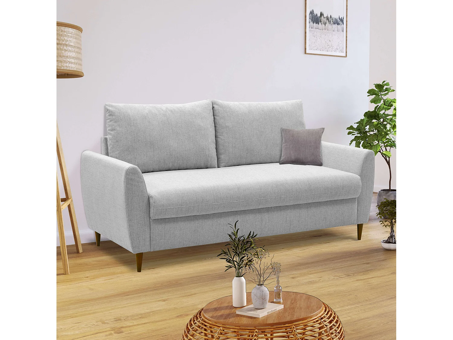 Sofá 3 Plazas Mave Estilo Contemporáneo Gris con Patas de Madera 180 cm