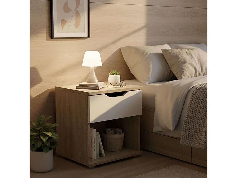 Mesa de cabeceira Parc Bedroom 1 gaveta Sonoma Oak/Branco 40x42x35 cm