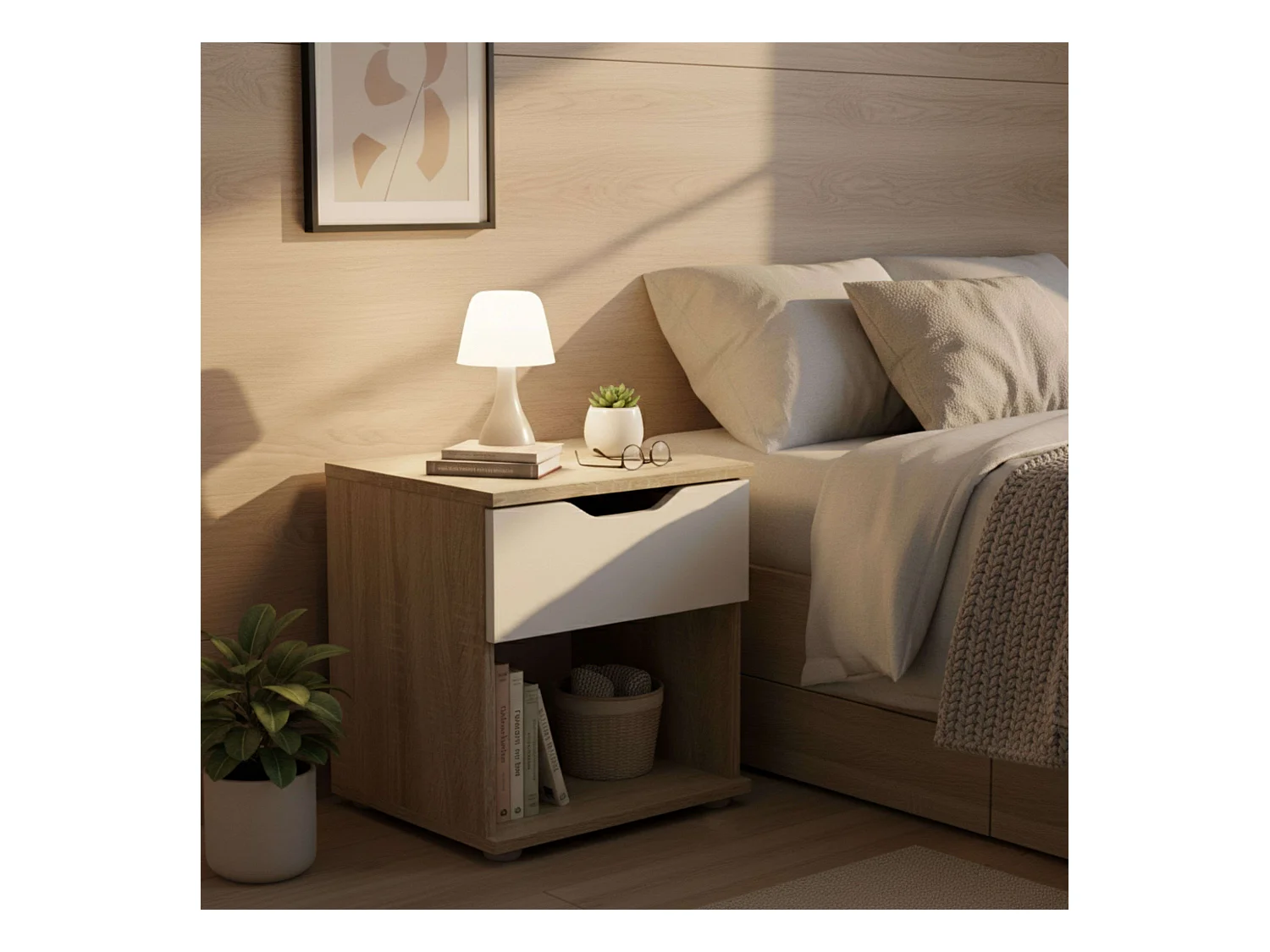 Mesa de cabeceira Parc Bedroom 1 gaveta Sonoma Oak/Branco 40x42x35 cm